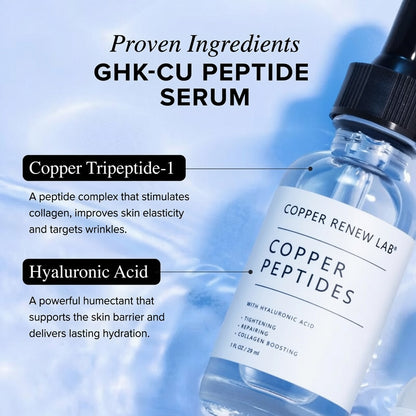 GHK-Cu Serum, Copper Serum for Face - Tightening, Repairing, Collagen Boosting - with Hyaluronic Acid - Fragrance-Free